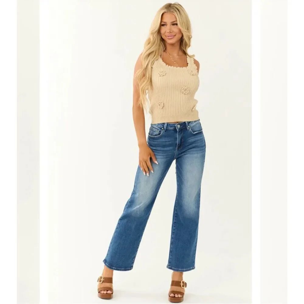 Risen Medium Wash Wide Leg High Rise Jeans 11 13 30 32